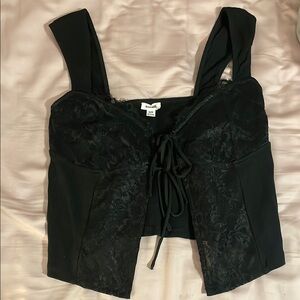 Garage Black Tie Front Tank Top